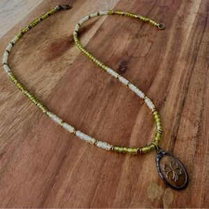 Vintage Shamrock Pendant, Shaded Green Cubic Zirconia Beaded Necklace
